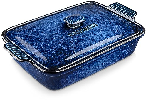 vancasso Casseruola stellata da 3.8 quarti per forno, grande teglia per lasagne con coperchio antiaderente, 22.9x33 cm in gres porcellanato casseruola con coperchio, lavabile in lavastoviglie, blu