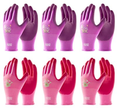 PACIFIC PPE 6 Paar Gartenhandschuhe für Damen, Ultra-Grip Arbeitshandschuhe | Rutschfestes Latex, Atmungsaktiv, Strapazierfähig, Gartenarbeit, Angeln, Camping, Heimwerken, Outdoor, Gelb, Rot, M