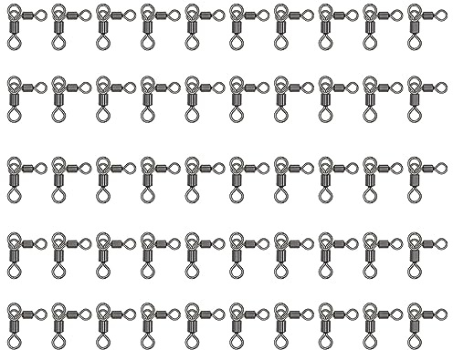 50 connettori girevoli a T in rame a 3 vie, accessori da pesca utilizzati con linee, esche e ganci (4 x 5)