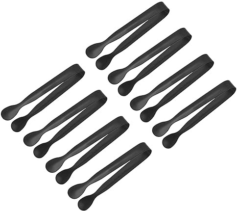 uxcell Serving Tongs, 8pcs 4.3Inch - Stainless Steel Ice Tongs, Tiny Tongs for Appetizers, Sugar, Charcuterie, Dessert, Tea Parties, Bar, Cafe (Black)