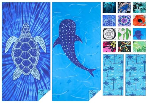 2 Pack Microfiber Lightweight Thin Beach Towel Sand Free Quick Dry Super Absorbent Compact Oversized Large Towels for Swimming Pool Yoga Gym Travel Vacation Beach Accessories Essentials for Adults