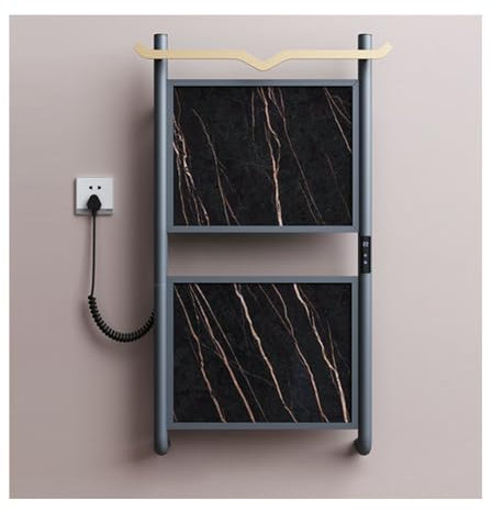 Portasciugamani Elettrico da parete, Scaldasalviette Elettrico Bagno Con luce LED superiore, Termoarredo Bagno Riscaldante Con Termostato Digitale e Timer,Nero,Left Line