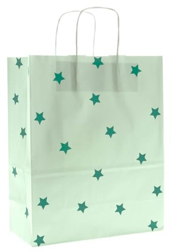 Rotim.nl 50x Papiertüten Stars A4 - Papiertragetaschen - 25x12x31 cm - Grün, Muster/Türkis - 50 Stück - Wegwerfbar - Papiertütenkonstruktion