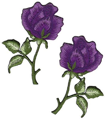 Rose Violett 2 Stück Aufnäher zum aufbügeln oder aufnähen Bügelbild Aufbügler für Kleidung gestickter Bügelflicken Blumen Applikation Patch Größe einer Rose 4,5 x 7,2 cm