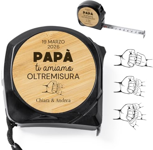 Idea regalo festa del papà nonno metro flessometro 5mt personalizzato inciso su legno per uomo con nomi bambini ti amiamo oltremisura