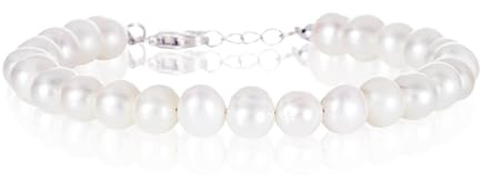 namana Bracciale da donna in argento Sterling 925, con perle d'acqua dolce, per donna e ragazza, bracciale con perle coltivate bianche da 7 mm