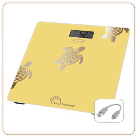 B�scula personal - LITTLE BALANCE - 8731 - Tortugas de arena met�licas - Reparable por USB - 180 kg / 100 g - Amarillo