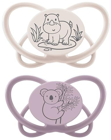 nip - Butterfly | 5-18 Monate | 2er Pack | Stillfreundlicher, zahnfreundlicher Babyschnuller inkl. Schnullerbox. Nachhaltiger Schnuller mit weichem Silikonsauger, Beige/Lila