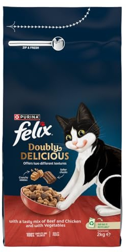 FELIX Doubly Delicious Beef Chicken & Vegetables Dry Cat Food 2kg