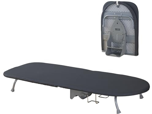 Small Table Top Ironing Board Foldable, Compact Mini Folding Tabletop Ironing Board, Space Saving, with Iron Stand, with Black Cover, 89cm x 33cm