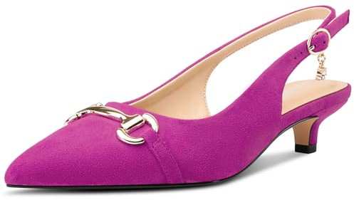HDEUOLM Donna Basso Gattini Tacco Heel a Punta Pumps Slingback Fibbia da Matrimonio Dress 3.5 CM Heels Fucsia 35 EU