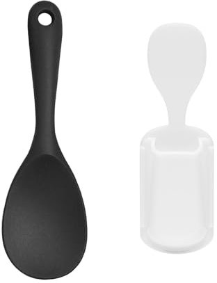 1 cucchiaio grande, 1 cucchiaio da riso, cucchiaio da riso in silicone, cucchiaio da riso nero con testa rotonda, cucchiaio da cucina, cucchiaio da mescolare in silicone