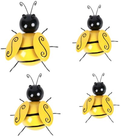 Alipis Eisen Bienen Wandbehang 4 Stück Eisenskulptur Gelb Wanddekoration Wohnzimmer Kunst
