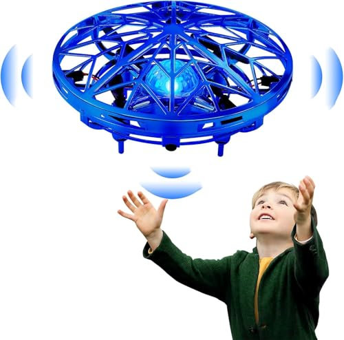 UFO Drohne für Kinder,Infrarot Sensing Mini Drohne mit LED Licht 360°Rotierenden Hover Spielzeug, geeignet für den Innen- und Außenbereich für Jungen und Mädchen im Alter von 6–14 Jahren (Blau)