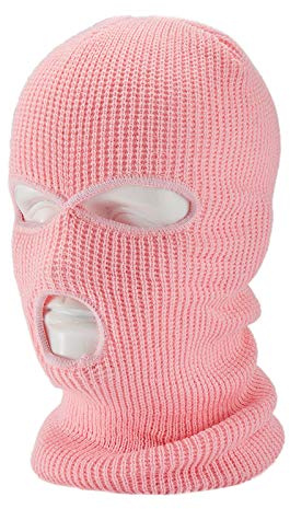 Risipu 3 Hole Winter Knitted Mask,Outdoor Sports Full Face Cover Ski Mask Warm Knit Balaclava for Adult Skiing Motorcycle Wind Protection (UK, Alpha, One Size, Pink - 1 Pcs)