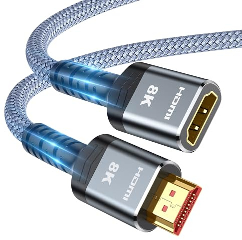 Highwings 8K HDMI Verlängerung 1M, HDMI 2.1 Verlängerungskabel 48Gbps | 8K@60Hz 4K@30/60/120Hz, HDMI Stecker auf HDMI Buchse, UHD eARC HDCP 2.3 HDR10+ Kompatibel mit HDTV, TV Stick, PS5/4