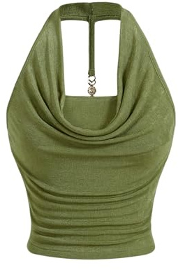SOLY HUX Women's Halter Tops Draped Front Sleeveless Backless Y2K Crop Sexy Cami Tops Going Out Summer Outfits Pure Army Green Medium