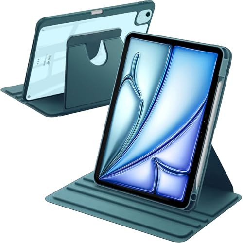 A-BEAUTY Custodia Rotante Compatibile con iPad Air 11 Pollici M4/M3/M2 (2026/2025/2024), Air 5a/4a Generazione 2022/2020, Pro 11 (2018-2022) con Portapenne, Auto Sveglia/Sonno, Verde Scuro