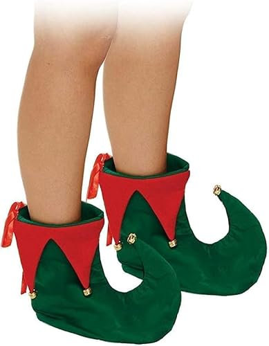 Bismaa Adults Christmas Elf Shoes With Bells - Green Red Santas Helper Jester Peter Pan Elf Costume Slipper Boots Unisex Xmas Fancy Dress Accessory