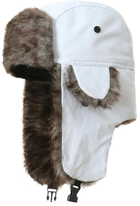 YUECIBAI Fliegermützen Herren Winter Ohr Klappe Warme wasserdichte Ski Mütze Bomber Mütze Warme Ohrs Chützer Hüte Weiß