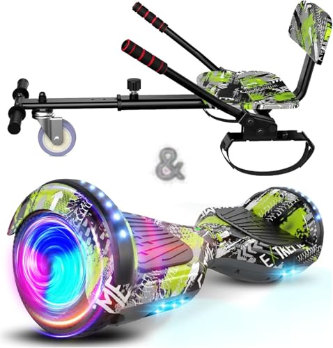 SISIGAD Hoverboard with Seat Attachment – Go Kart Conversion Kit – 15,5 cm (6,5 tum) hjul barn hover bräda med Bluetooth-högtalare lampor elektrisk självbalanserande skoter för flickor pojkar present