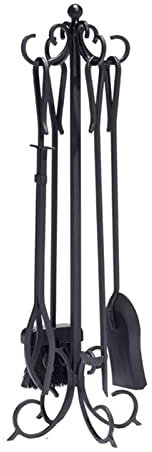 Set di Attrezzi per caminetti rustici, 5 Pezzi in ghisa Fireset Hearth Storage Rack per Esterni ed Interni, Paletta da Poker, pinze, Supporto per Spazzola, Porta braciere antiruggine