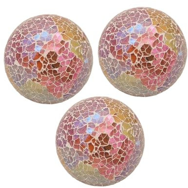 Dualoai 3 Pieces Mosaic Sphere Balls,Desktop Ornament,Decorative Glass Ball Bowl Fillers for Bowls, Style B