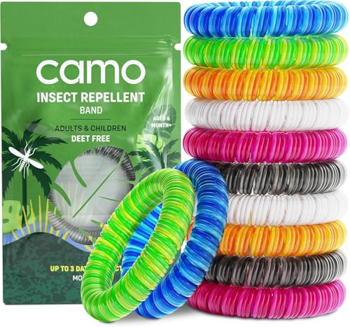 CAMO Max Strength Mosquito Repellent Bracelet, 12 Insect Repellent Mosquito Bands, Child Friendly, Waterproof, resealable Packaging, 3 Days of Protection (Multi Colour)