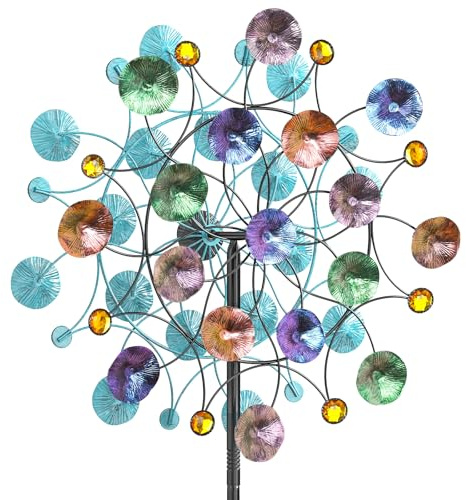 VeyFolzin.st Metall Windrad Garten Dekoration, 57x200 cm Mehrfarbig XXL Metallwindrad, Windskulptur Spinner mit Metallpfahl, Elegante Windspiele für Garten Rasen Terrasse(Große Trompetenblume)