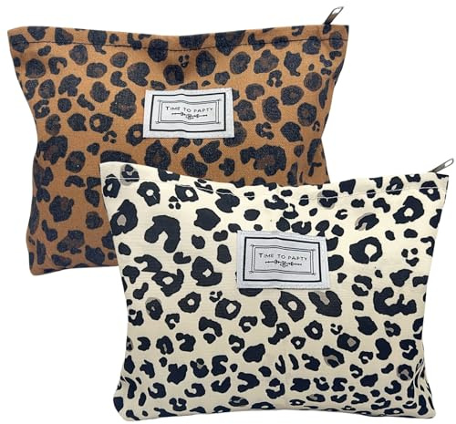KEYRI 2 Pièces Trousse de Toilette Léopard Voyage | Multifonction et Filles Toile Sac Portables Sacs de Personnalisés Sac à Pinceaux Femme Maquillage Cosmétique à Glissière