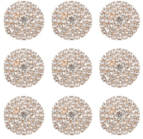 PH PandaHall 12 Stück Strassknöpfe Aufnähbare Kristallknöpfe 26 mm Goldfarbene Knöpfe mit flacher Rückseite Ohne Loch Strassverzierungen Dekorative Knöpfe für Kleidung Nähen Hochzeitsdekoration