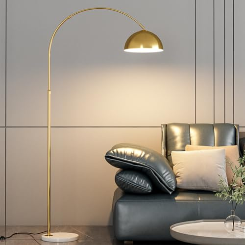 KlkrzJwy Lámparas de pie de Arco con 3 temperaturas de Color, lámpara de pie Moderna de Lujo de 182 cm de Alto y Pantalla de Metal Dorado Ajustable, lámpara de pie arqueada para Dormitorio