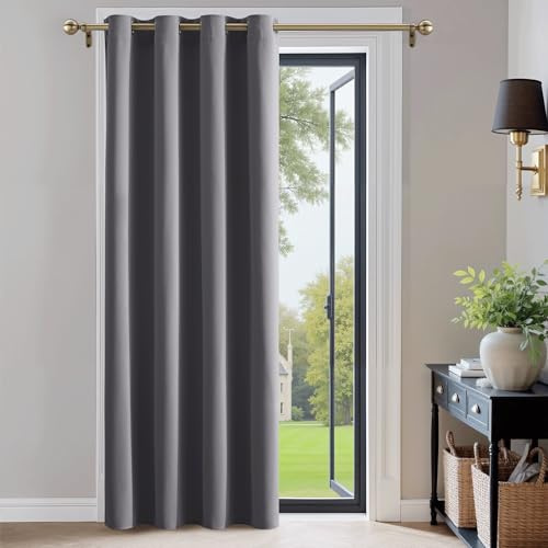 PONY DANCE Verdunkelungsvorhang Grau Wohnzimmer Türvorhang Blickdicht | 1 Stück H200 x B140 cm, Hitzeschutz, Tür Gardinen mit Ösen, Abdunkelnd, Sicht- und UV-Schutz, Blackout, für Schlafzimmer
