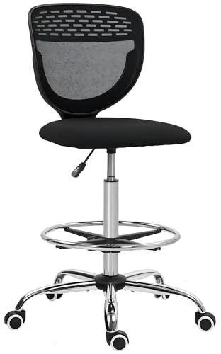 Vinsetto Bürostuhl Ergonomisch mit Verstellbarem Fußring Schwarz | Schreibtischstuhl, Höhenverstellbarer Computerstuhl, Netzbespannung, Office Chair, Drehstuhl