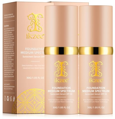 P-Beauty 2 x sérum de protección solar SPF 50 con efecto base, crema solar tonificante para cara cobertura media, suero hidratante y antiedad con protección UVA UVB – Maquillaje con SPF
