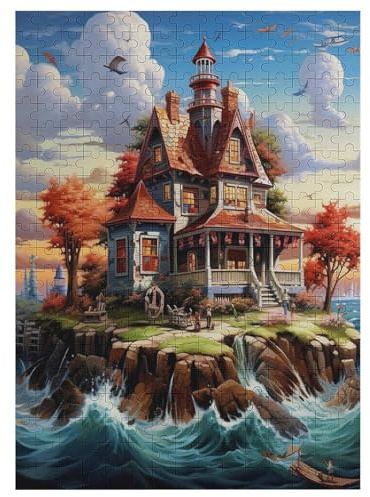 300 Teile Puzzle Für Erwachsene, Seaside Cottage -Puzzles, Kinder HolzPuzzle, Kreatives Puzzle, Geschenk Für Freunde Und Familie 42×30cm