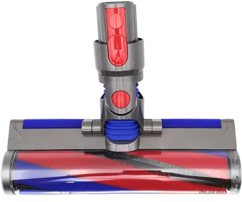 NaschLager Softwalzen-Bodendüse kompatibel mit Dyson V7 V8 V10 V11 V15 V15S 970443-01 Ersatzbürste für Hartboden Parkett Quick Release Elektrobürste rot-blau Ø 23 cm Soft Roller Fluffy Düse