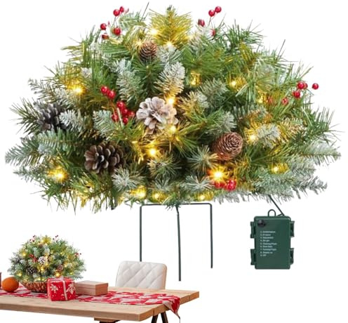 Christmas Tree Filler,Illuminated Artificial Christmas Filler|16 Inch Christmas Tree with Stand - 50 LED Lights, Small Christmas Tree, Outdoor Lights Planter Filler for Festive Home Decoration