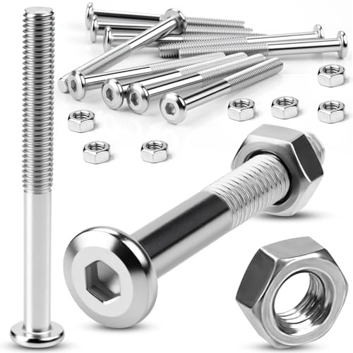 TXXATX Lot de 20 vis M6 x 80 mm avec écrous en acier inoxydable, filetage complet, vis à tête hexagonale M6, vis filetées à six pans creux pour réparation de meubles, bois, établi, bricolage