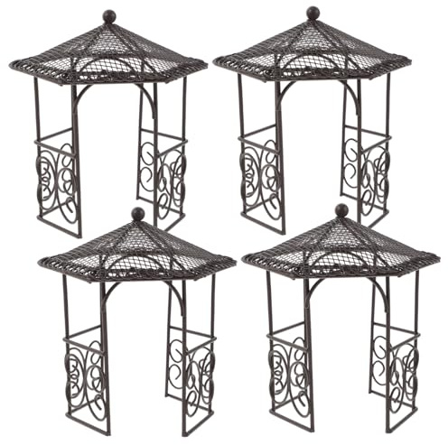 FIXOSHEE 4pcs Mini Iron Pavilion Dollhouse Furniture Garden Decoration for Fairy Garden Micro Landscape Accessories Compact Artistic Pavilion for Creative Play and Home Display
