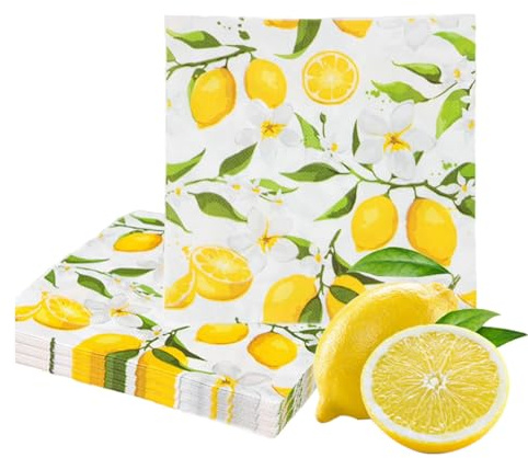 40 Stück Servietten Zitronen, Personalisierte Servietten mit Frischem Frucht-Design, Papierservietten für Geburtstagsfeier & Gartenparty & Kindergeburtstag & Familienessen