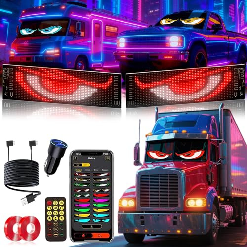 TXGSDXS 2 Stück Devil Eyes Auto for LKW mit APP-Steuerung & Fernbedienung | Teufelsaugen LED LKW, Cars LED Auge Lichter, Individuelle Texte, Animationen, Grafiken, Für SUV & Wohnmobil, 120 × 595 mm