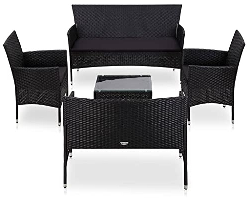 Holamys 5-TLG. Garten-Lounge-Set, Schwarz Poly Rattan, Outdoor Möbel mit Auflagen, 150x58x81cm Sofa, Balkon Terrasse Sitzgruppe, Robustes Loungeset für Garten