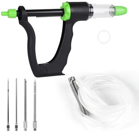 lalago Jeringa Salsa BBQ Semiautomática, Inyector De Sabor con 4 Agujas y Manguera, Inyector De Carne con 3 Cantidades de Inyección, Jeringa para Cocina, para Carne de Vacuno Pollo (Set B)