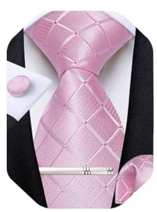 DiBanGu Herren Krawatte Set Seide Gestreift Karierte Krawatte mit Einstecktuch Manschettenknöpfe Krawattenklammer Set für Hochzeit Formell