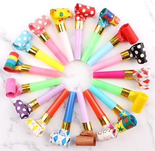 30 PCS Party Blower Blowouts Noisemakers, Funny Birthday Blow Horns Colorful Blowouts Whistles for Kids Adults Carnival Birthday Party Graduations Party Celebration Supplies