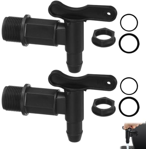 MOLZINY 2 Stück Auslaufhahn für Regentonne 3/4 zoll wasserhahn für Regentonne Kunststoff Ersatzhahn Kunststoff Wasserhahn für Regentonne Regentonnenhähne Regenfass Adapter mit Dichtung für Heim Garten