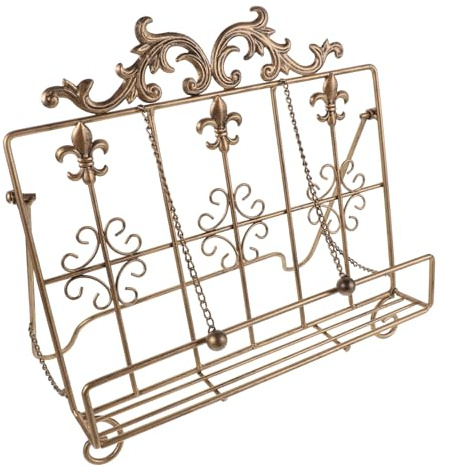 Sosoport Supporto per Ricettario in Metallo Vintage con Catena Pesante, Leggio Porta Libri da Cucina Resistente e Versatile per Tablet, Riviste e Ricette, per Piano di Lavoro e Arredamento