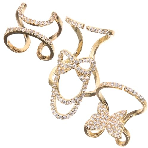 MAGICLULU Anillos de Uñas Joyería Punta del Dedo 3 Piezas Micropavé de Circonita para Manicura Ponible y Decoración Elegante para Mujeres
