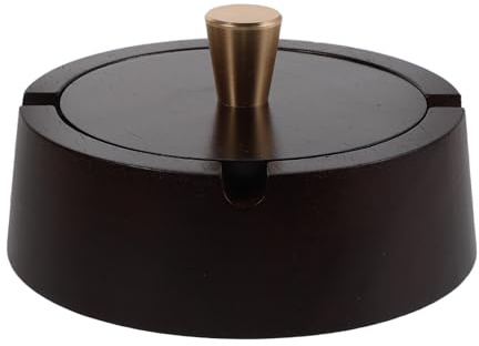 Beavorty Cenicero Portátil de Madera con Revestimiento de Acero Inoxidable, con Tapa a Prueba de Viento, Diseño Redondo para Uso en Oficina y Hogar, Accesorio para Fumar sin Humo, Adecuado
